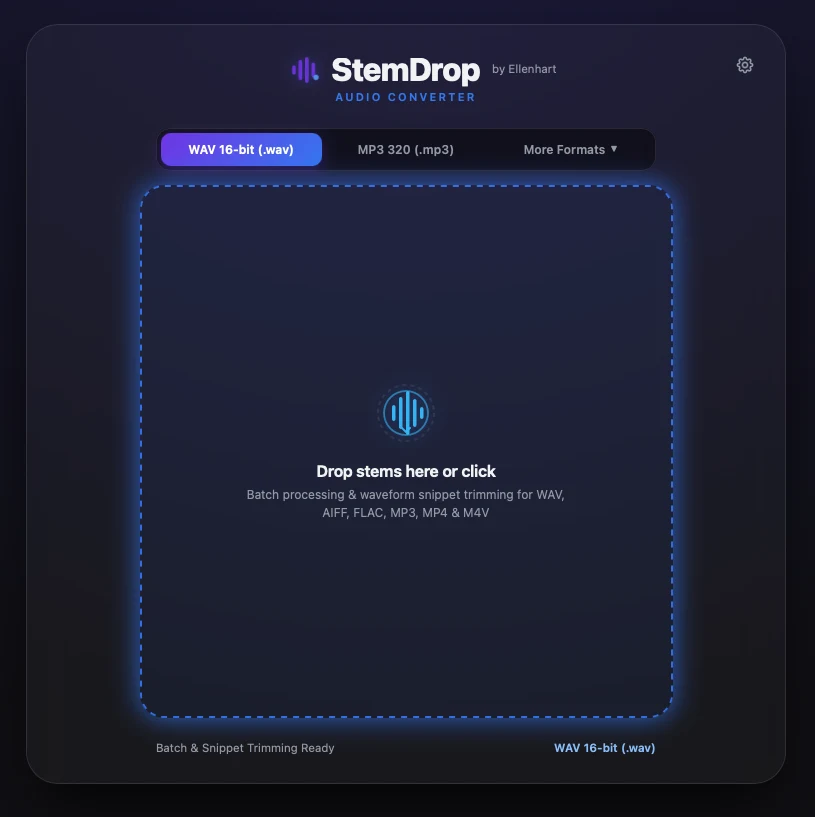 StemDrop app with a drop zone for stems